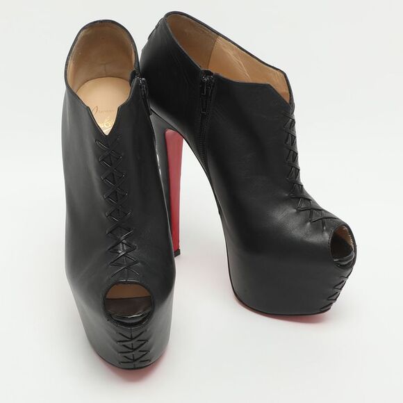 Christian Louboutin Recouzetta Size 39.5 Black Leather Boots - Picture 4 of 7